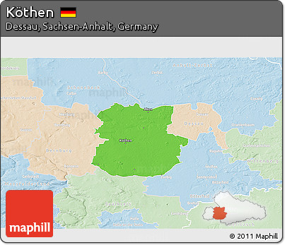 Political 3D Map of Köthen, lighten