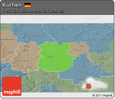 Political 3D Map of Köthen, semi-desaturated