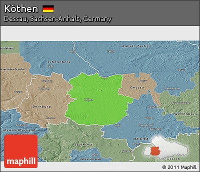 Political 3D Map of Köthen, semi-desaturated