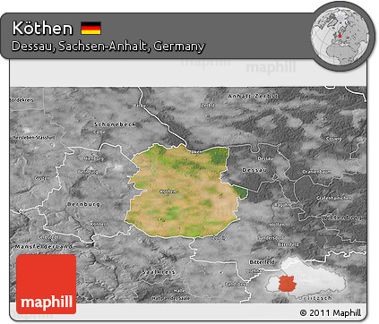 Satellite 3D Map of Köthen, desaturated