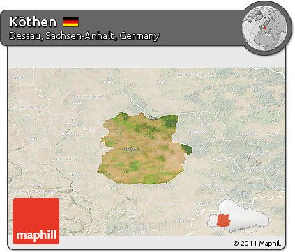Satellite 3D Map of Köthen, lighten