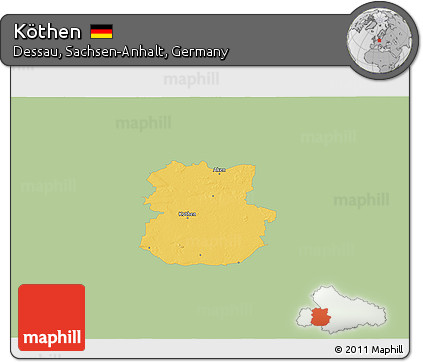 Savanna Style 3D Map of Köthen, single color outside