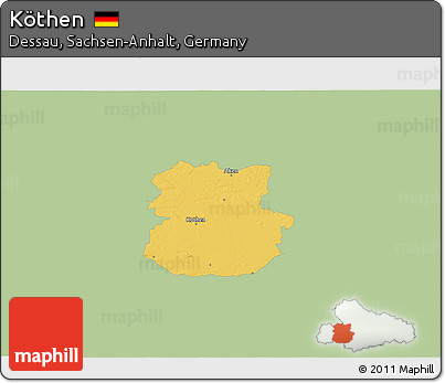 Savanna Style 3D Map of Köthen, single color outside