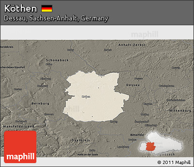 Shaded Relief 3D Map of Köthen, darken