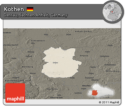 Shaded Relief 3D Map of Köthen, darken