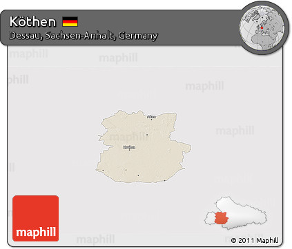 Shaded Relief 3D Map of Köthen, single color outside