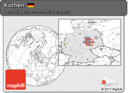 Blank Location Map of Köthen, highlighted country, highlighted grandparent region