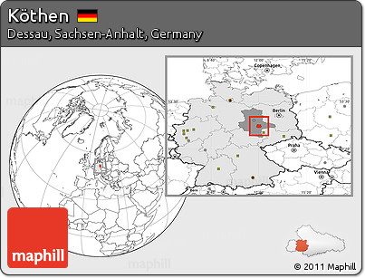 Blank Location Map of Köthen, highlighted country, highlighted grandparent region