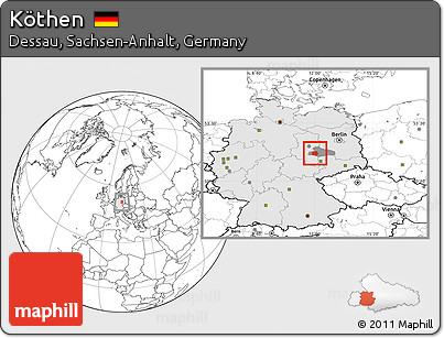 Blank Location Map of Köthen, highlighted country, highlighted parent region