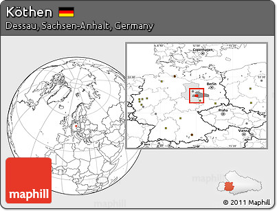 Blank Location Map of Köthen, highlighted parent region, highlighted grandparent region