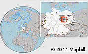 Gray Location Map of Köthen, highlighted country, highlighted grandparent region, hill shading