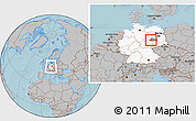 Gray Location Map of Köthen, highlighted country, highlighted parent region, within the entire country, hill shading