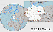 Gray Location Map of Köthen, highlighted country, highlighted parent region, hill shading