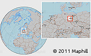 Gray Location Map of Köthen, highlighted parent region, highlighted grandparent region, within the entire country, hill shading