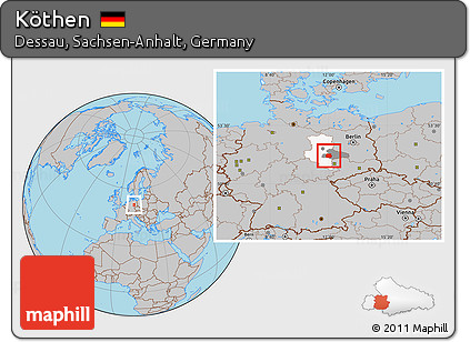 Gray Location Map of Köthen, highlighted parent region, highlighted grandparent region