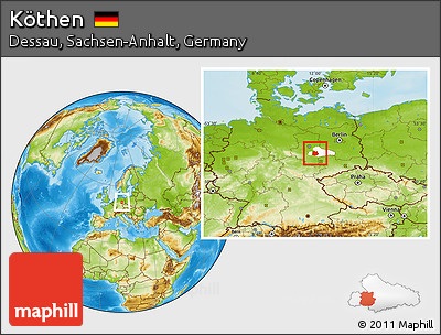 Physical Location Map of Köthen, highlighted parent region