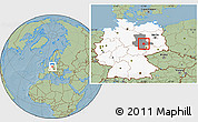 Savanna Style Location Map of Köthen, highlighted country, highlighted grandparent region, hill shading