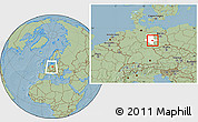 Savanna Style Location Map of Köthen, highlighted grandparent region, within the entire country, hill shading