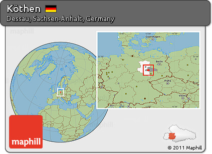 Savanna Style Location Map of Köthen, highlighted parent region, highlighted grandparent region