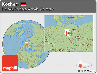 Savanna Style Location Map of Köthen, highlighted parent region, highlighted grandparent region
