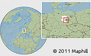 Savanna Style Location Map of Köthen, highlighted parent region, highlighted grandparent region, hill shading