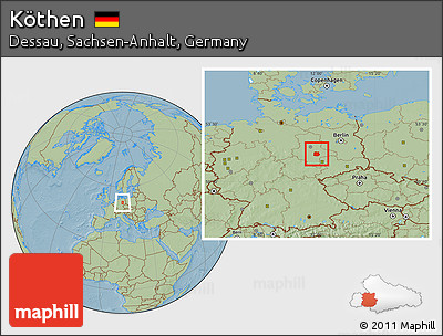 Savanna Style Location Map of Köthen, hill shading
