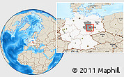 Shaded Relief Location Map of Köthen, highlighted country, highlighted grandparent region