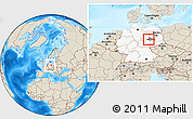 Shaded Relief Location Map of Köthen, highlighted country, highlighted parent region, within the entire country