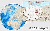 Shaded Relief Location Map of Köthen, highlighted country, highlighted parent region
