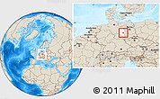 Shaded Relief Location Map of Köthen, highlighted grandparent region, within the entire country