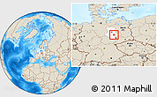 Shaded Relief Location Map of Köthen, highlighted grandparent region