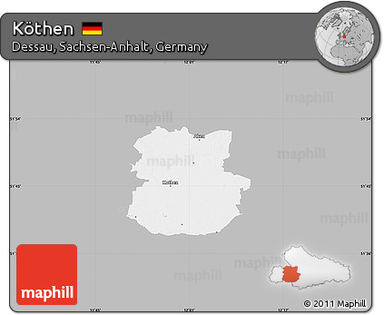 Gray Map of Köthen, single color outside
