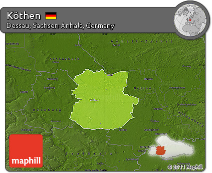 Physical Map of Köthen, darken