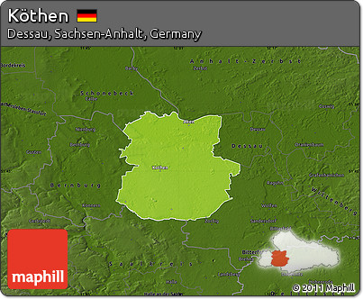 Physical Map of Köthen, darken