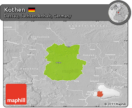 Physical Map of Köthen, lighten, desaturated