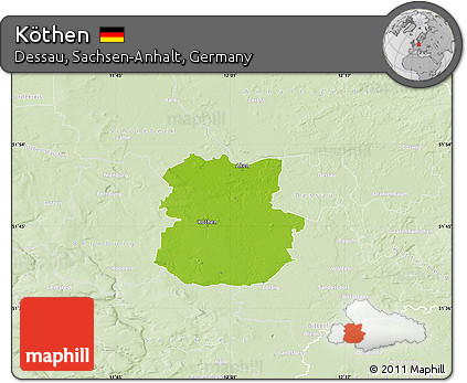 Physical Map of Köthen, lighten