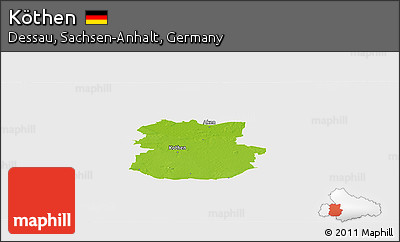 Physical Panoramic Map of Köthen, single color outside