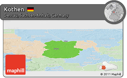 Political Panoramic Map of Köthen, lighten
