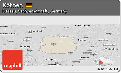 Shaded Relief Panoramic Map of Köthen, desaturated