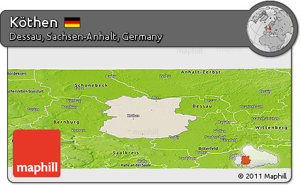 Shaded Relief Panoramic Map of Köthen, physical outside