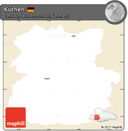Classic Style Simple Map of Köthen, single color outside