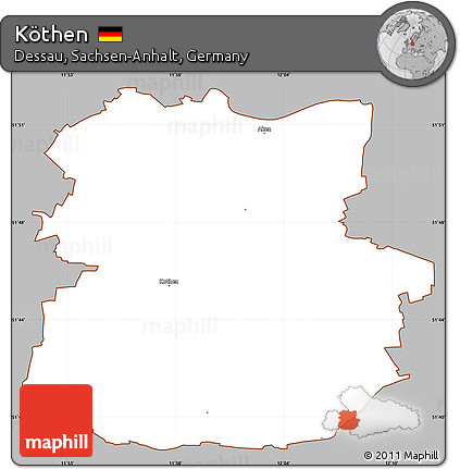 Gray Simple Map of Köthen, cropped outside