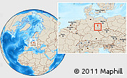 Shaded Relief Location Map of Halle an der Saale, within the entire country