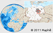 Shaded Relief Location Map of Halle an der Saale, highlighted country, highlighted grandparent region
