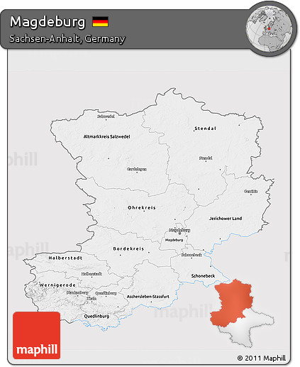 Silver Style 3D Map of Magdeburg, single color outside