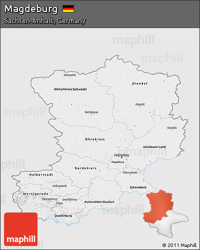 Silver Style 3D Map of Magdeburg, single color outside