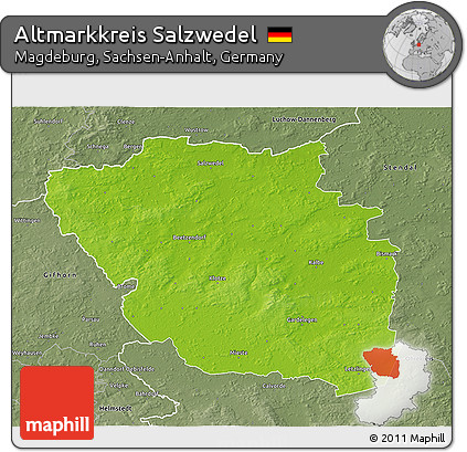 Physical 3D Map of Altmarkkreis Salzwedel, semi-desaturated