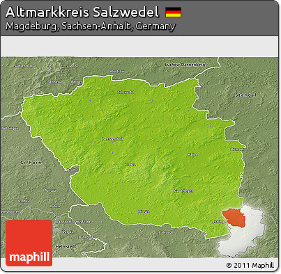 Physical 3D Map of Altmarkkreis Salzwedel, semi-desaturated