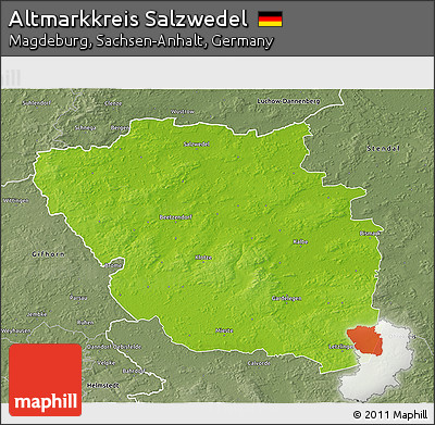 Physical 3D Map of Altmarkkreis Salzwedel, semi-desaturated