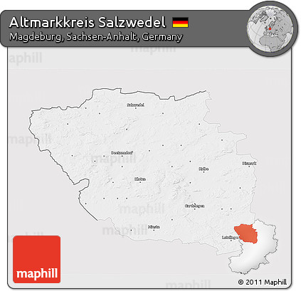 Silver Style 3D Map of Altmarkkreis Salzwedel, single color outside